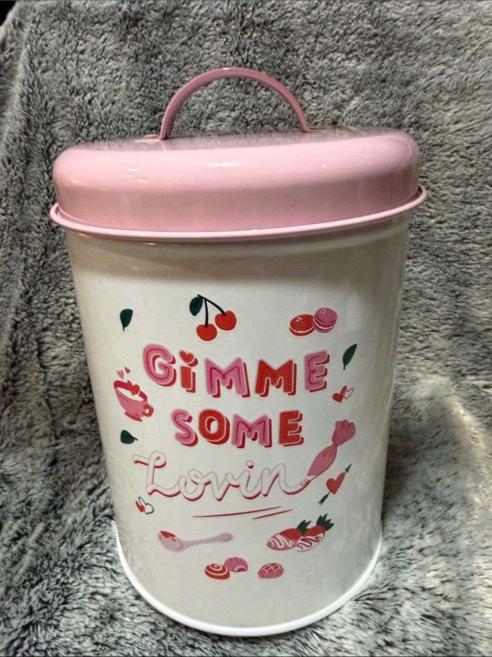 Gimme Some Lovin' Pink & White Decorative dog treat Canister